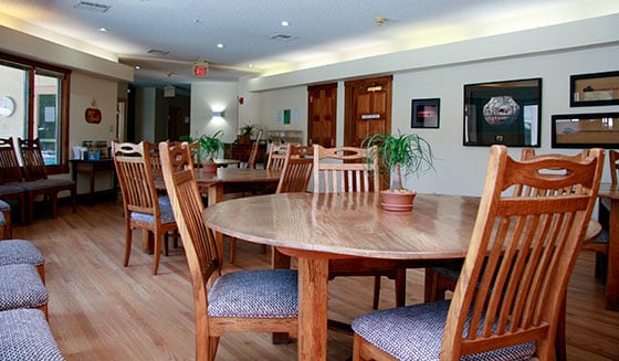 The communal dining space offers guests an opportunity to socialize after holistic workshops and classes.