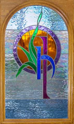 A stained glass window in the chapel at the Optimum Health Institute in San Diego, California.